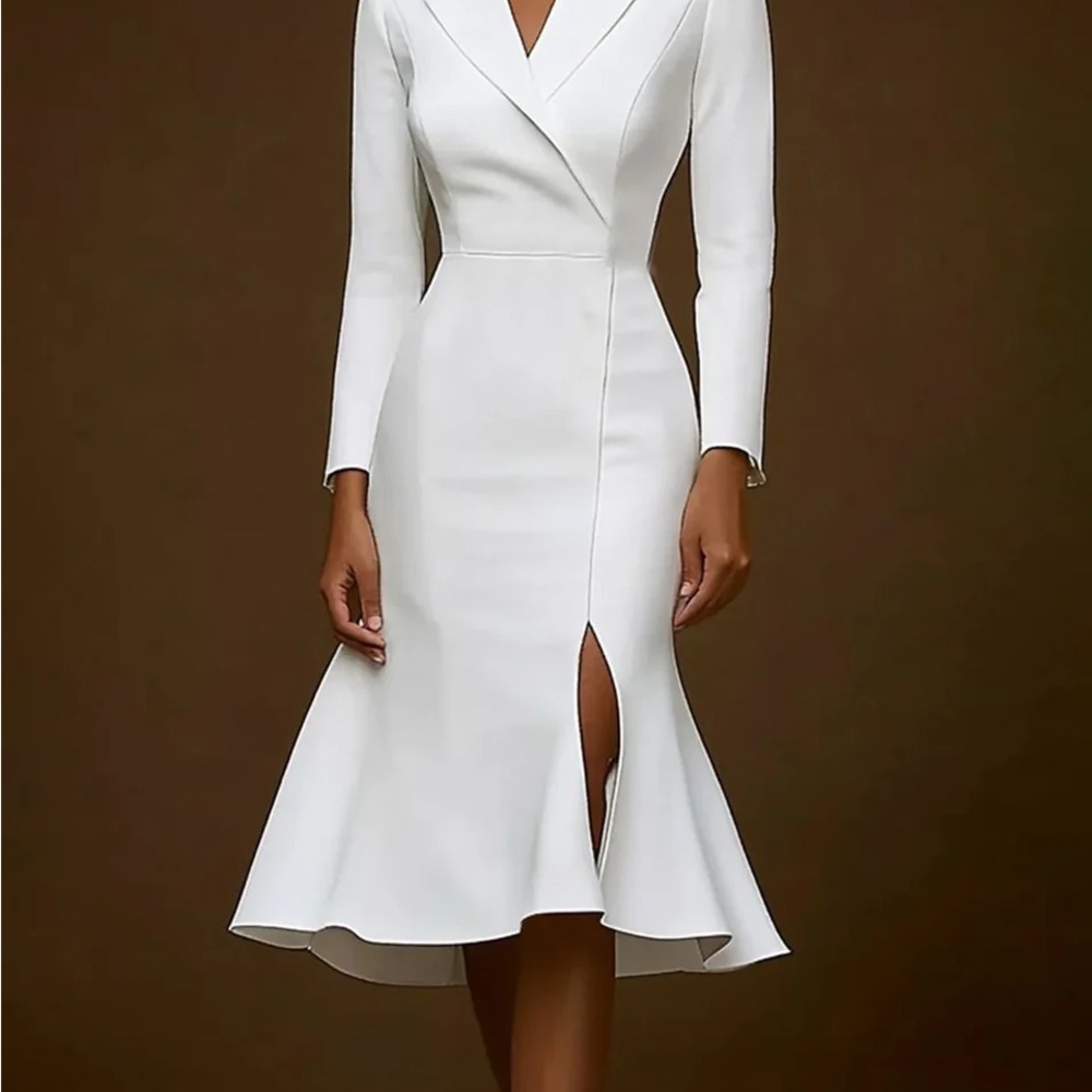 Elegant White Long Sleeve Dress with Slit